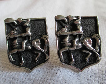 Paire De Boutons De Manchette Vintage Swank - Motif Cheval, Style Hermès, Argenté