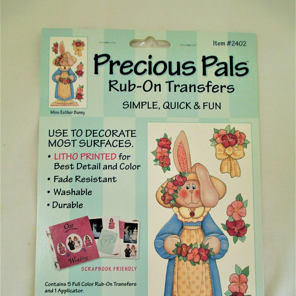 Rub-On Transfers Precious Pals Bunny Rabbit Flowers Easter Fade Resistant NIP Rub On For Decoupage And Crafts #2402