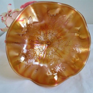 Antique Fenton Carnival Glass Holly Marigold Footed Compote Dish Bowl Home Decor