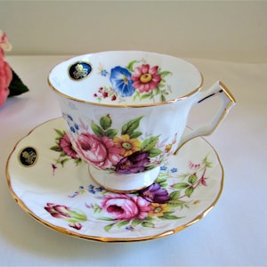 Aynsley Tea Cup And Saucer Rose Floral With Original Labels Still Attached Tea Party Antique Bone China Tea Cup Vintage Teacup set
