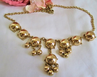 Vintage Necklace Gold Bib With Dangle Balls Gold Tone 22 Inch Necklace Stunning Glamour Jewelry