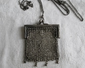 Antique Chatelaine 1800 39 s Mesh Coin Purse Childs Purse Antique Sterling Silver Victorian Engraved Frame Kiss Closure Serling Fob Chain