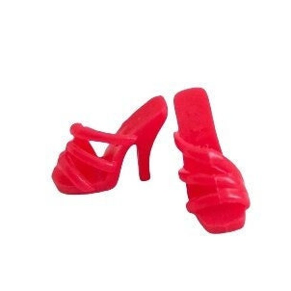 Vintage Barbie Red High Heel Strappy Shoes Barbie Doll Accessories )doll not included)