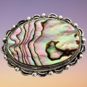 Spilla / spilla in abalone grande in argento sterling vintage Gioielli del sud-ovest