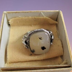 Antique Ring Victorian Sterling Silver Moss Dendritic Agate Square Ring In Original box Uncas Most Unusual Piece AWESOME! Ring Size 5 3/4