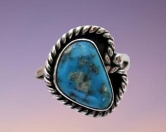 Vintage Navajo Sterling Silver Morenci Turquoise Ring Size 6 1/4 Old Pawn Ring STUNNING! Vintage Jewelry