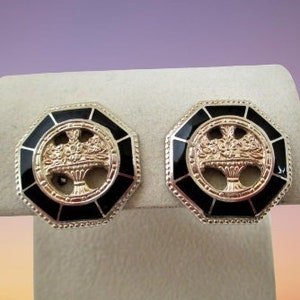 Earrings Victorian Black Enamel With Flowers Bouquet Screw Back Earrings  Victorian Earrings