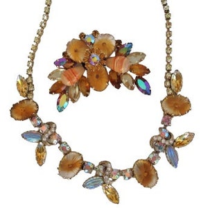 Vintage Juliana-ketting kussensloop gevormd glas Ab-strassteentjes ketting en broche / speld boekstuk GEWELDIG! Gecertificeerd Juliana