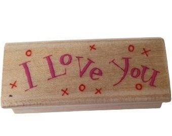 Rubber Stamp I Love You With X's And O's Rubber Stampede Decorative Wood Mount Rubber Stamp Paper Crafts, Clay, jewelry