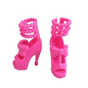 Barbie Shoes Mattel Barbie Doll Fashionistas Shoes Pink High Heels With Strap top, Bows and Beads Fashion Doll Accessories Blythe Bratz,