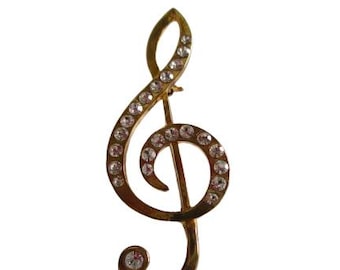 Vintage G-klav Strass Notbrosch Nål Guldton Figural Nål Noter