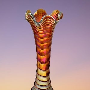 Vintage Carnival Glass Ripple Imperial Glass Vase Just Stunning!  Awesome Color Home Decor