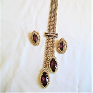 Vintage Juliana DeLizza & Elster HUGE Amethyst Glass And Rhinestone Necklace and Earring Set Stunning!! Unusual Set RARE Find