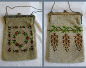 Antique Beaded Purse Two Sided With Two Different Picture Victorian Engraved Jeweled Frame Kiss Closure Unique Purse