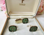 Vintage Cufflinks Enamel Money Tree Robbins Co Attleboro Cuff Links Set In Original Box Men 39 s Accessories Suit Accessories Cuff links