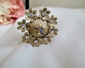 Vintage Hat Pin Rhinestone Flowers 7 1 2 inches Long Rare Unusual Old Antique Hat Pin Deco