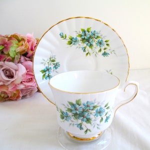 Vintage Tea Cup And Saucer Royal Stafford Coquette Blue Floral England Teacup And Saucer Tea Party