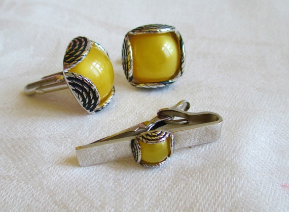 Vintage Cufflinks Tie Clip Set Swank Fashion Tone… - image 2