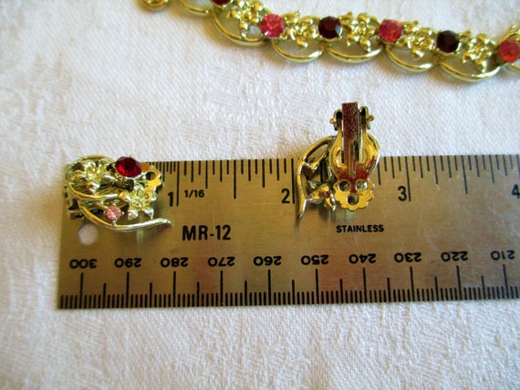 Vintage Coro Ruby Red & Pink Rhinestones With Gol… - image 5