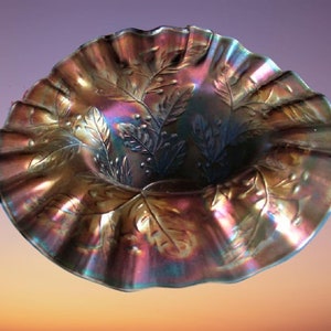 Antique Fenton Carnival Glass Sapphire Blue Blackberry Spray Jack In Pulpit Dish Home Decor
