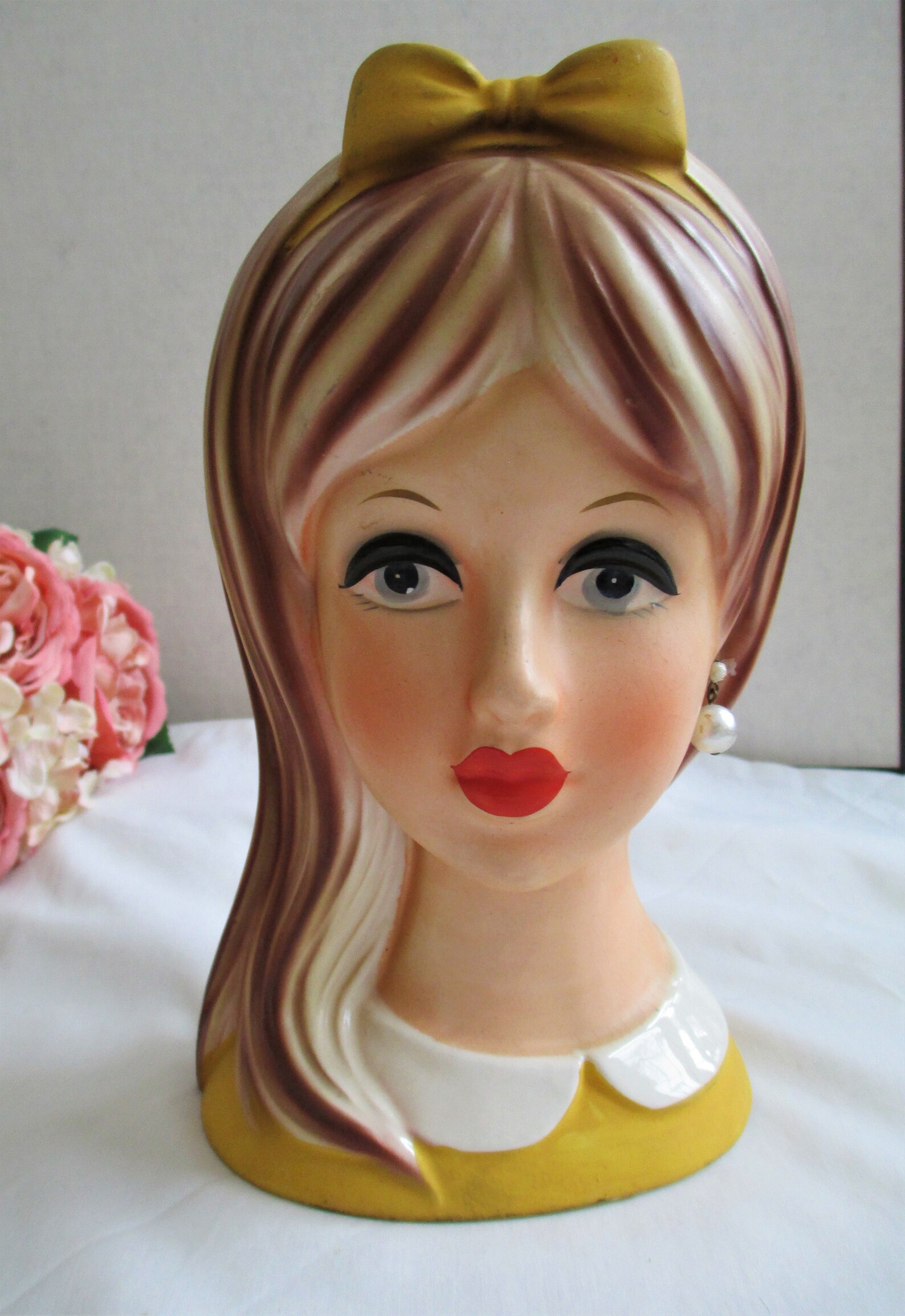 Lady Head Vase Exquisite Large 8 1/2 Inch Young Lady Yellow Etsy