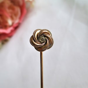 Antique Victorian Lovers Knot Low Karat Gold Or Gold Filled Rhinestone Hat Pin, Stick Pin, Lapel pin, Scarf Pin