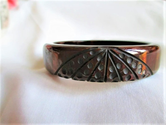 Vintage Bakelite Bangle Heavy Carved Brown Marbled End Of Days Bracelet Unusual Stunning Bracelet Vintage Jewelry By Vintagelady7
