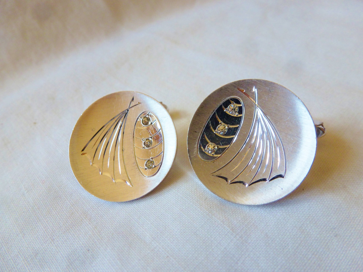 ヴィンテージ カフスボタン スターリングシルバー ダイヤモンド ライン