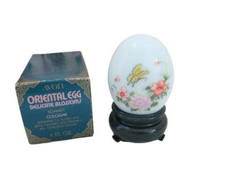 Avon Oriental Egg Delicate Blossoms Sonnet Cologne FULL With Original Box  Collectible  1970's Vintage Avon Perfume Collectible