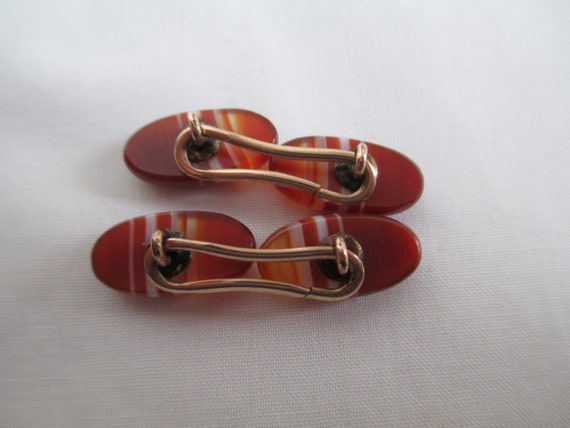 Antique Cufflinks Red Banded Agate Cufflinks Fant… - image 7