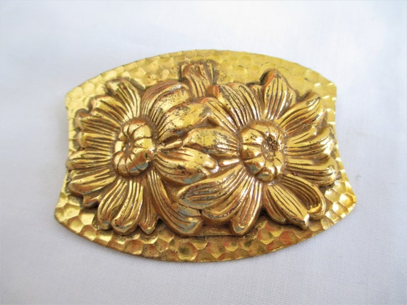 Antique Victorian Sash Pin Flowers Brass Brooch/P… - image 2