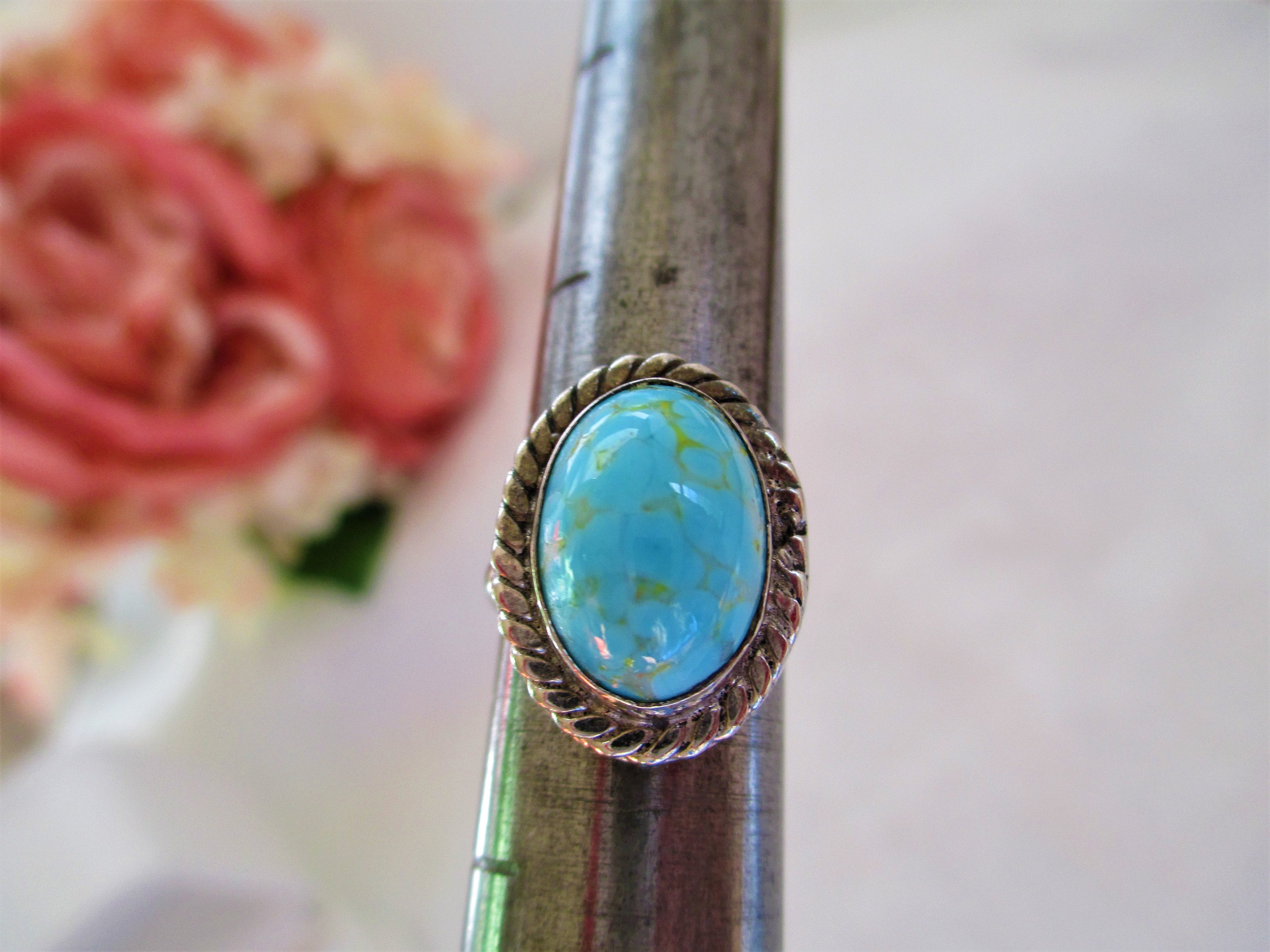 Vintage Ring Native American Sterling Silver Turquoise Ring Size 4 ...