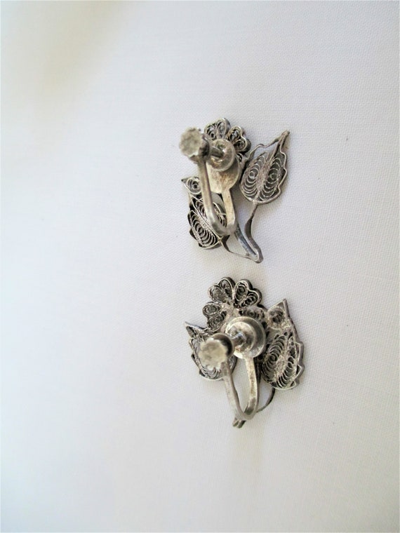 Vintage Earrings Sterling Silver Flower Filigree … - image 6