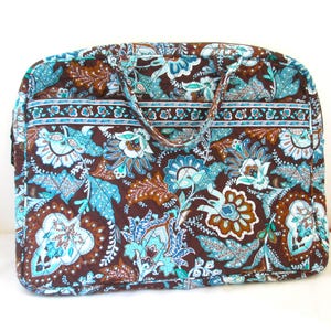 Vera Bradley Java Blue Brown Paisley Tote Traveler/ Laptop Bag Trimmed Retired Pattern Laptop Computer Commuter Tote Bag