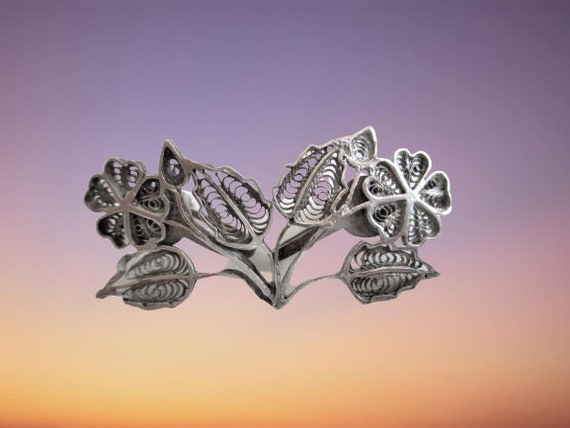 Vintage Earrings Sterling Silver Flower Filigree … - image 1