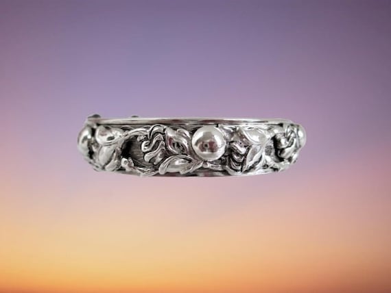 Vintage Bracelet Amazing Silver Floral Repousse H… - image 1