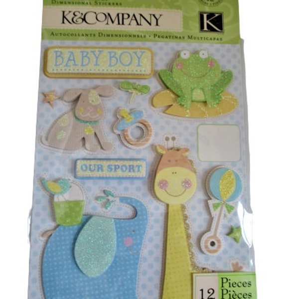 K& Company Embossed Stickers, Animal Tales Baby Boy Glitter 3-Dimensional Sticker Pack, New/Sealed