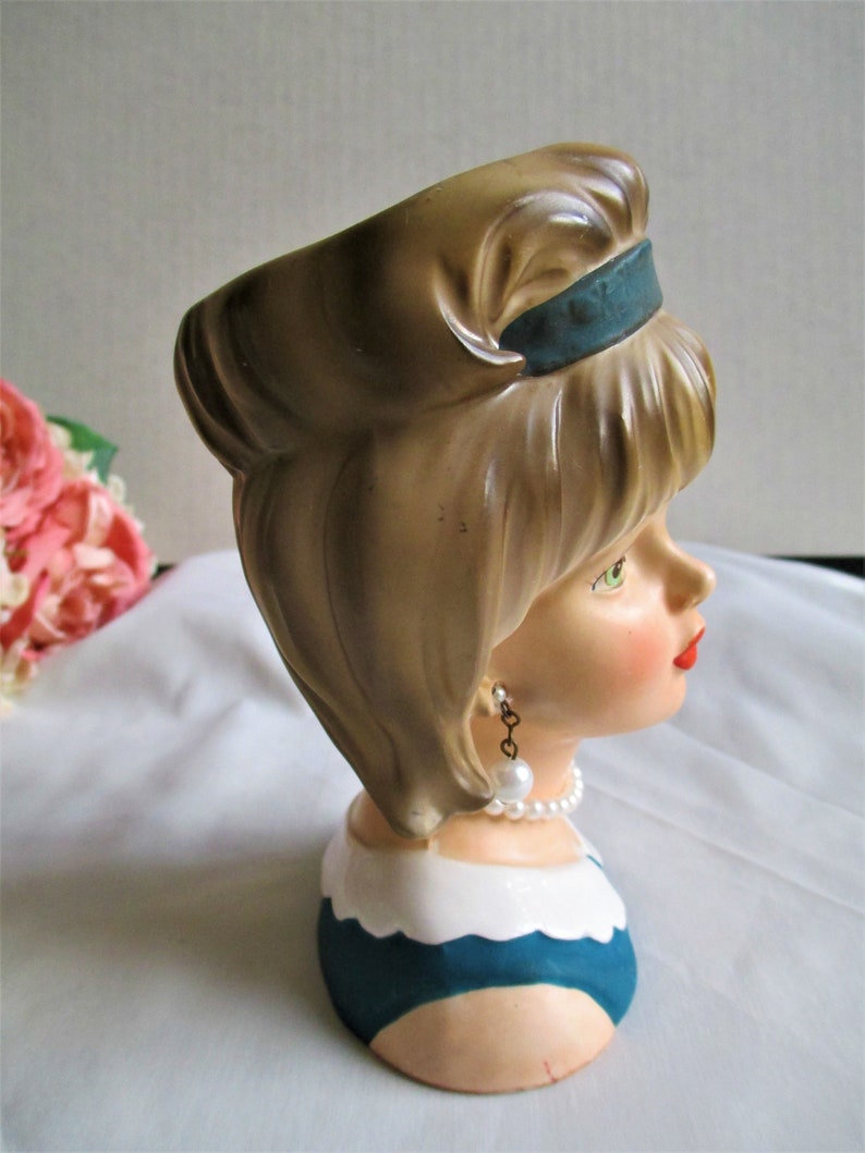 Lady Head Vase Exquisite Enesco Lady Head Vase Blue Headband Etsy
