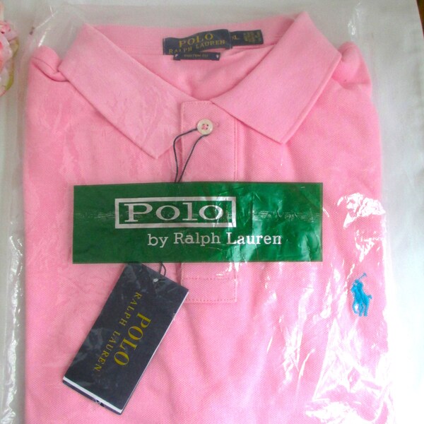 Vintage Ralph Lauren The Iconic Mesh Polo Shirt Pink Polo Shirt Classic Size XL NOS In Original Packaging. Vintage Clothing