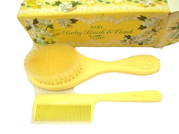 Avon Baby Brush and Comb Yellow Soft Bristles 1970's in Original