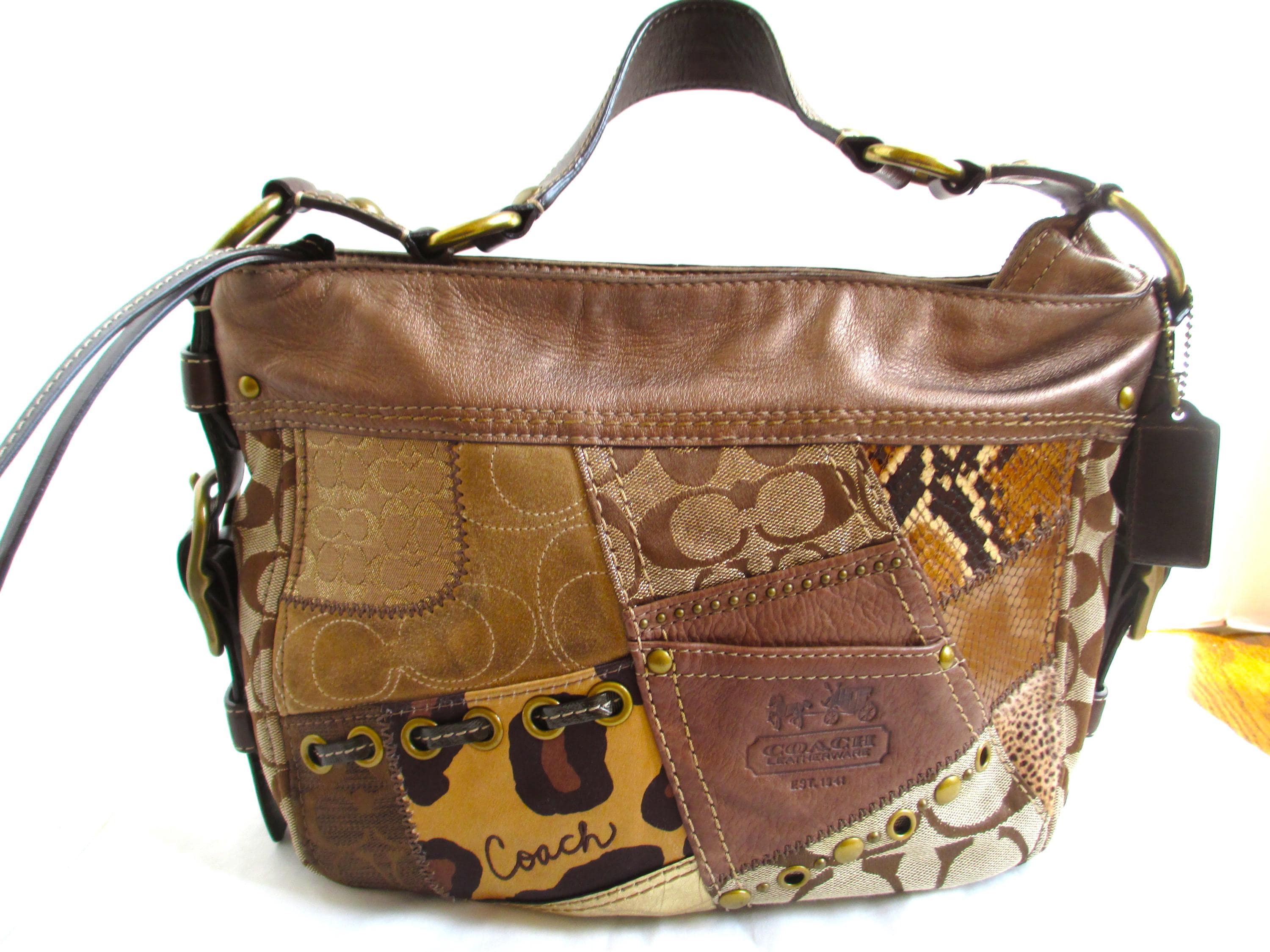 Coach Zoe Tonal Patchwork Handbag Med Brown/bronze 12901 Handbag