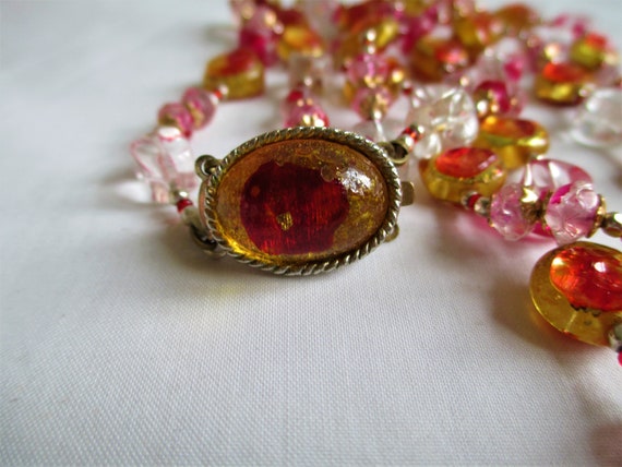 Vintage Art Glass Red, Yellow Foil Necklace And E… - image 6