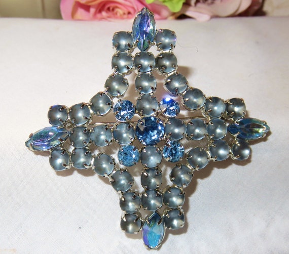 Vintage Juliana 3" Blue Ab & frosted BROOCH/ PIN … - image 4