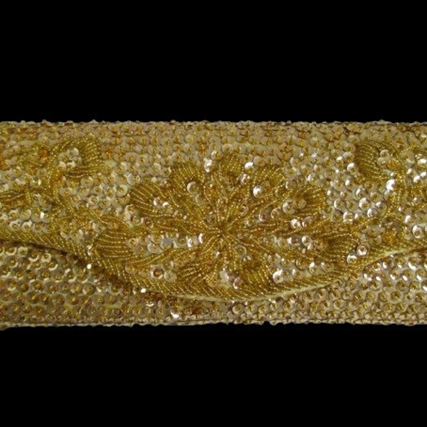Vintage Purse Gold Sequin And Seed Bead Evening Bag or Clutch Hand Made in Hong Kong