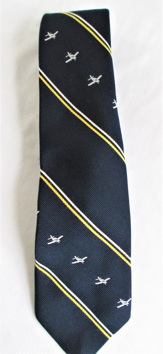 Airplane Vintage Tie Sporty's Pilot Shop Mens Navy