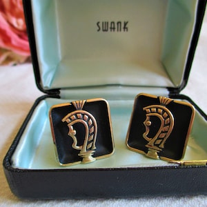 Swank Rare Original Vintage SWANK Spartan Soldier Medieval Knight Cufflinks In Original Box Rare Cuff Links Vintage Swank- Retro