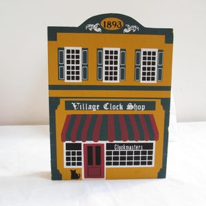 Cat&#39;s Meow Village Clock Shop, Series IV, 1986 Collectible Cat’s Meow Wood House Shelf Sitter Retired Limited