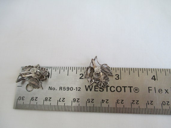 Vintage Earrings Sterling Silver Flower Filigree … - image 9