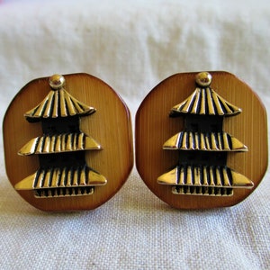 Vintage Swank Original SWANK Bamboo Pagoda Temple Cufflinks For Him, For Dad, Hipster Cuff Links Men&#39;s Accessories Gift For Him