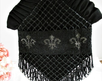 Antique Purse Victorian Satin Hand Beaded Purse With La Fleur De Lis With Snap Closure Unique Purse Flapper Purse